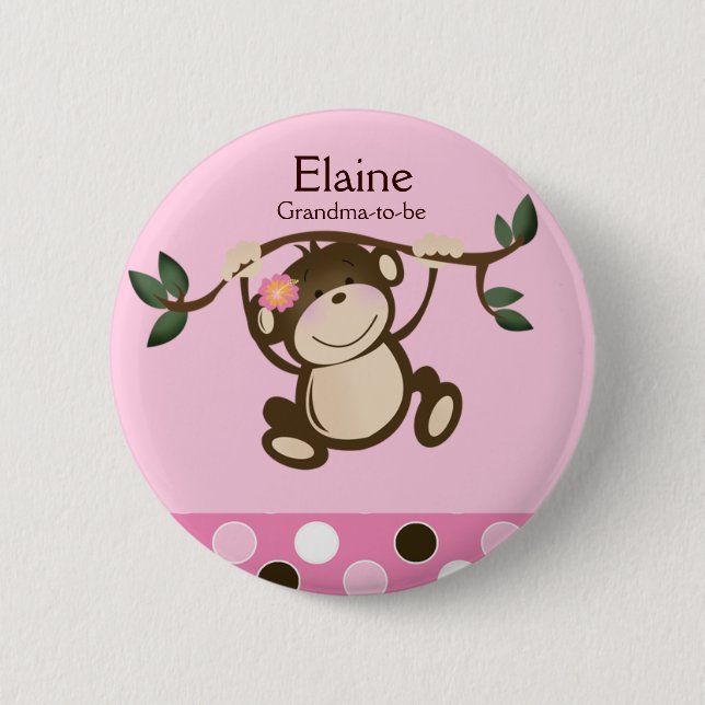 MONKEY PLAY PINK NAME TAG Custom Button (Front)