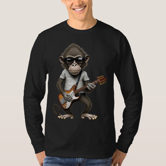 Monkey Playing Electric Guitar  Animal Monkey  Gui T-Shirt (Front)