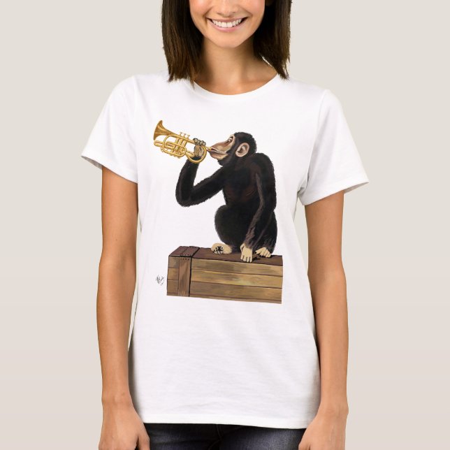 Monkey Playing Trumpet 2 T-Shirt (Front)