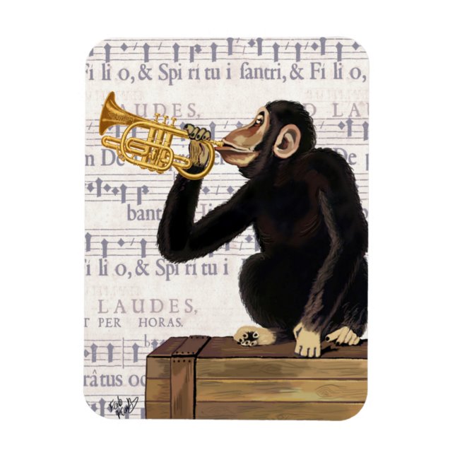 Monkey Playing Trumpet Magnet (Vertical)
