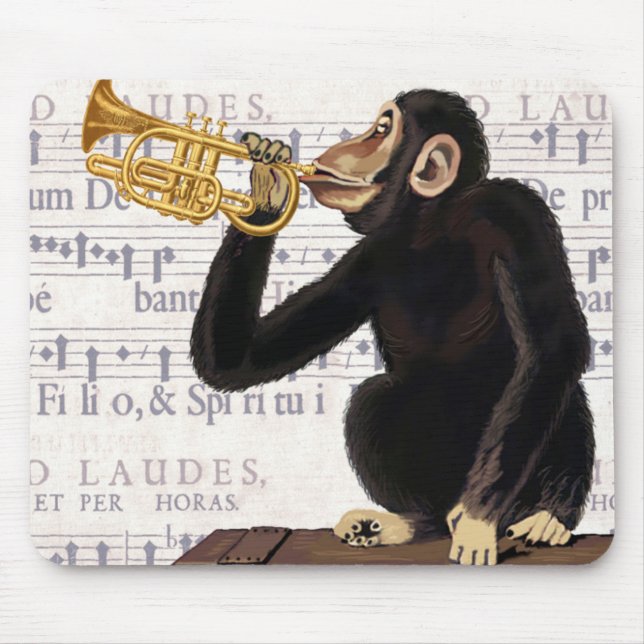 Monkey Playing Trumpet Mouse Pad (Front)