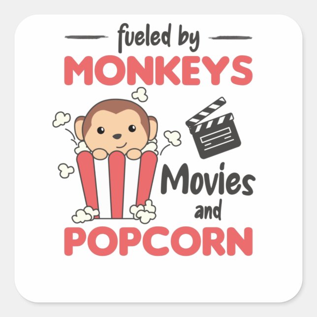 Monkey Popcorn Movie Night Sweet Monkey Movies Square Sticker (Front)