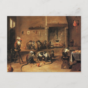 Monkey Postcard: Monkeys in Kitchen by Tenier Postcard