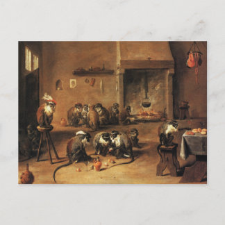 Monkey Postcard: Monkeys in Kitchen by Tenier Postcard