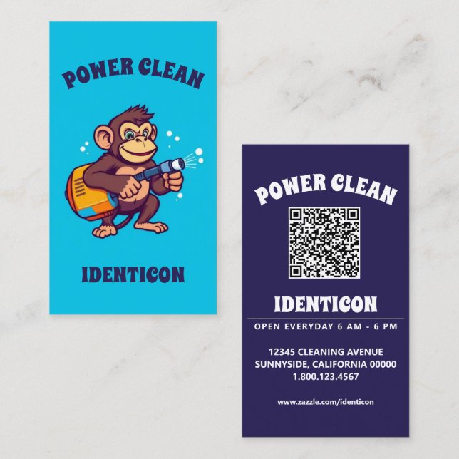 Monkey Power Clean with QR code Business Card (Front/Back)