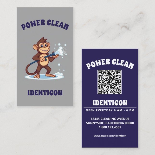 Monkey Power Clean with QR code Business Card (Front/Back)