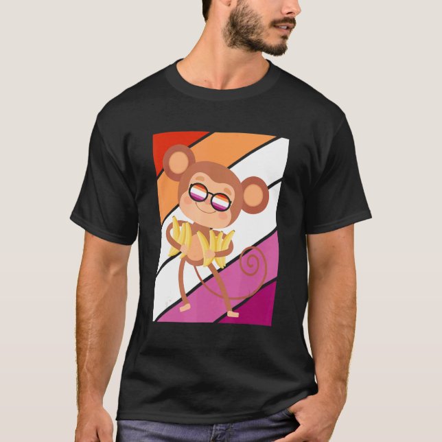 Monkey Pride Lesbian Flag LGBTQ Proud Ally Pride S T-Shirt (Front)