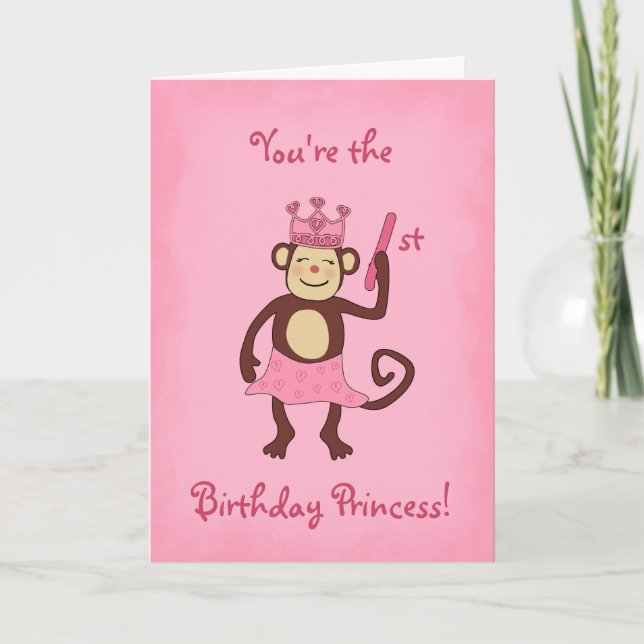 Monkey Princess 1st Birthday Card (Front)
