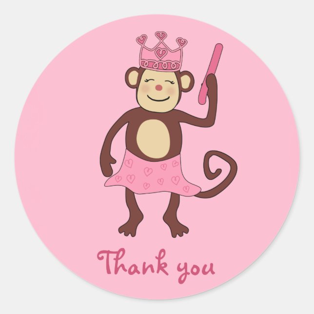 Monkey Princess 1st Birthday Classic Round Sticker (Front)