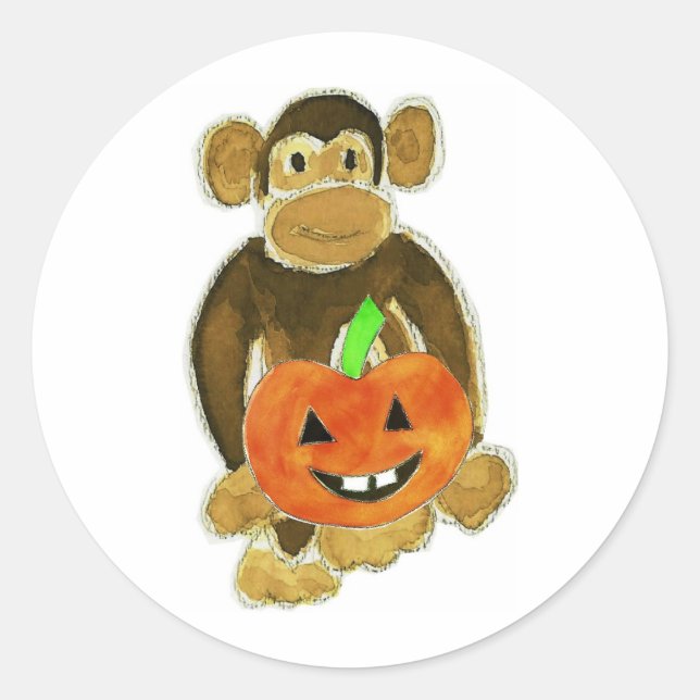 Monkey Pumpkin Classic Round Sticker (Front)