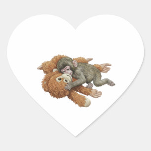 Monkey Punch Graphic, Baby Monkey Orangutan Hug  Heart Sticker