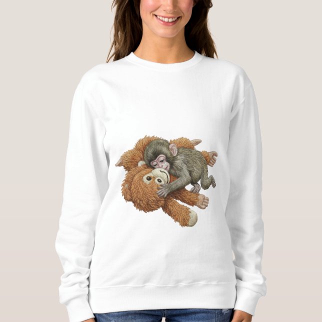 Monkey Punch Graphic, Baby Monkey Orangutan Hug  Sweatshirt (Front)