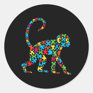 Monkey Puzzle Autism Awareness Autistic Womens Men Classic Round Sticker