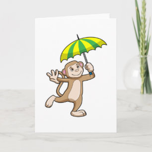 Monkey Rain Umbrella Card