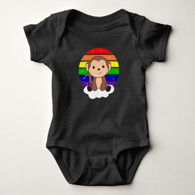 Monkey Rainbow Cloud Cute Animals For Kids Monkeys Baby Bodysuit (Front)