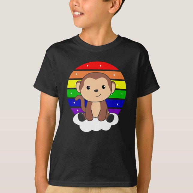 Monkey Rainbow Cloud Cute Animals For Kids Monkeys T-Shirt (Front)