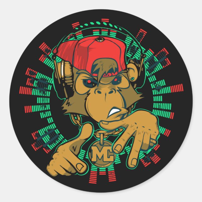 monkey rapper monkey dj can be used classic round sticker (Front)