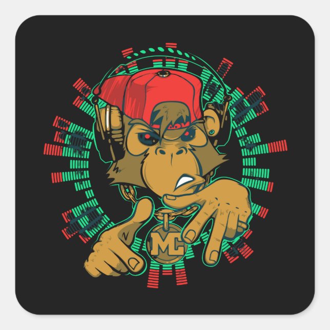 monkey rapper monkey dj can be used					 square sticker (Front)