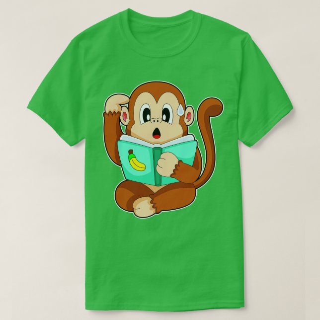 Monkey Reading Book T-Shirt (Design Front)