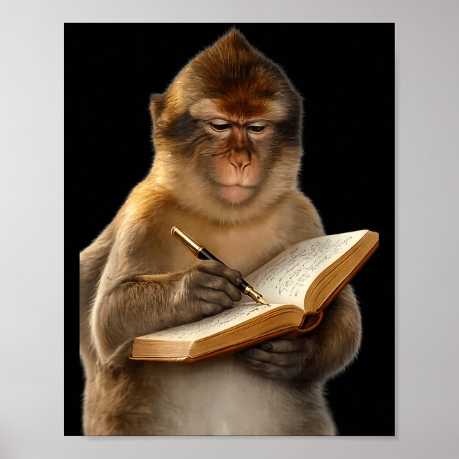 Monkey reading book writing journal book lover poster (Front)