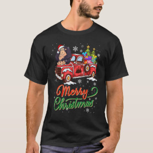 Monkey Ride Red Truck Christmas Pajama Xmas Anima T-Shirt