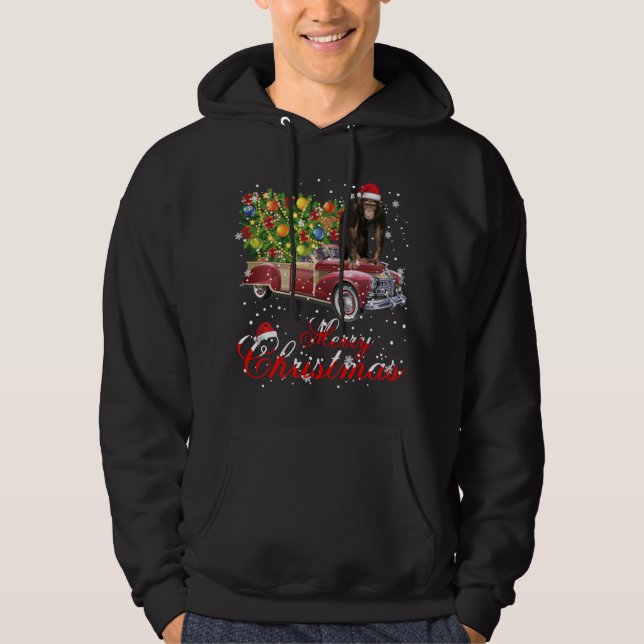 Monkey Rides Red Truck Christmas Pajama Hoodie (Front)