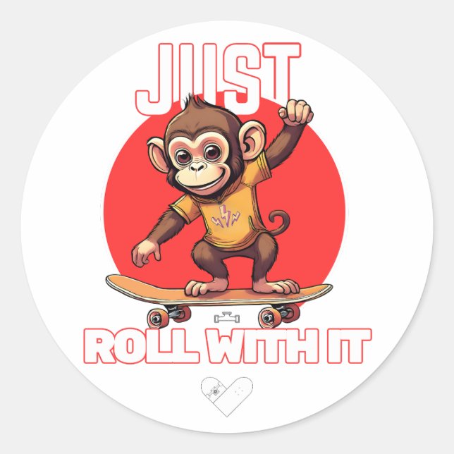 Monkey riding a skateboard hoodie classic round sticker (Front)