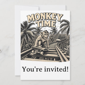 Monkey riding roller coaster Invitation Card