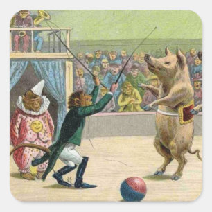 Monkey Ringmaster and Circus Pigs Square Sticker