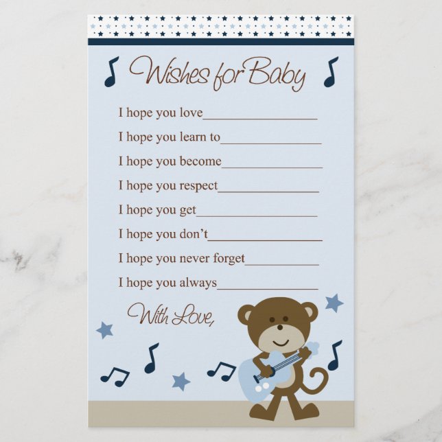 Monkey Rocker Guitar Player Wishes for Baby Shower (Front)