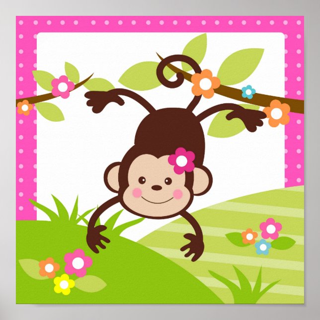 Monkey Safari Jungle Animal Nursery Wall Art Print (Front)
