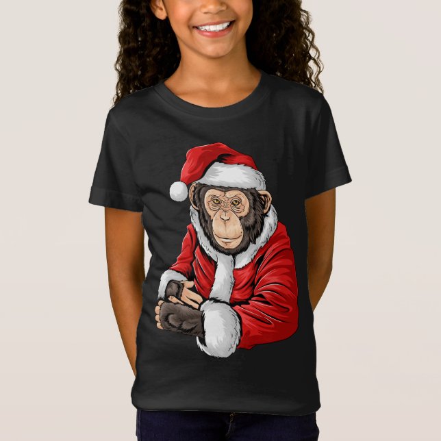 Monkey Santa Costume Christmas Pajama Cool Zoo Ani T-Shirt (Front)