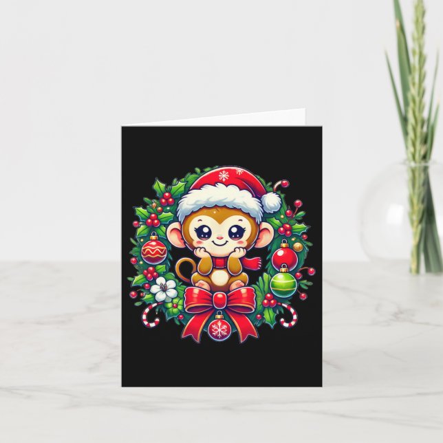 Monkey Santa Hat Christmas Xmas  Card (Front)