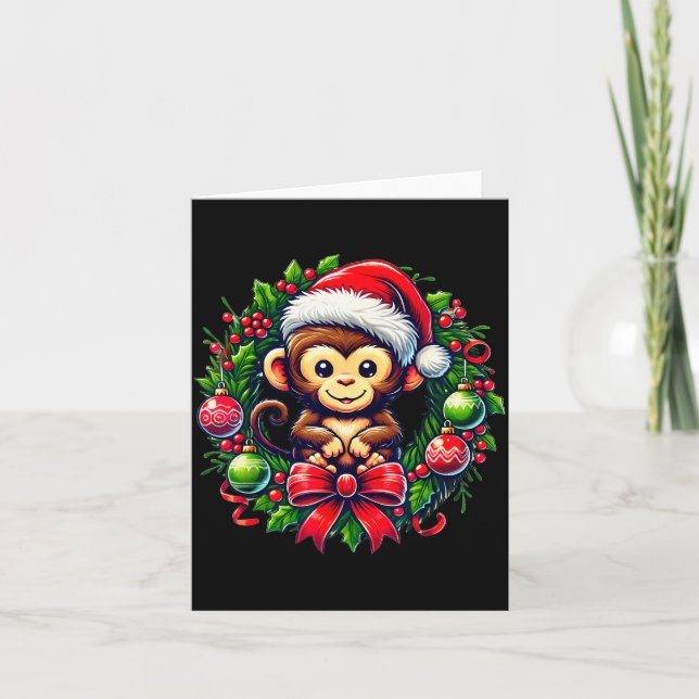 Monkey Santa Hat Christmas Xmas  Card (Front)