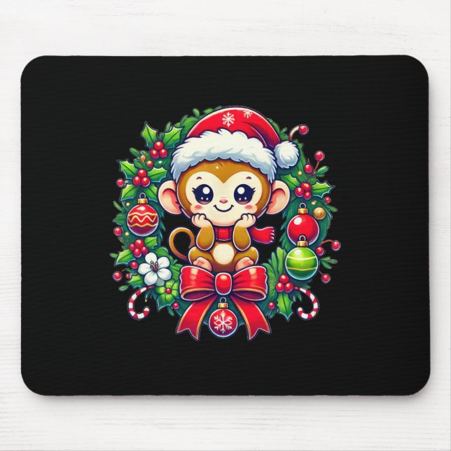 Monkey Santa Hat Christmas Xmas  Mouse Pad (Front)