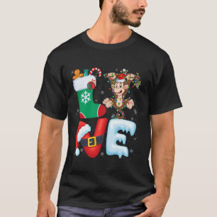 Monkey Santa Hat Xmas Lights Tree Monkey Lover Chr T-Shirt