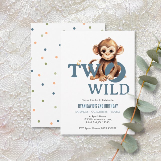 Monkey Second Birthday Invitation | Two Wild (Monkey Second Birthday Invitation | Two Wild)