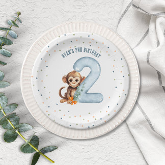 Monkey Second Birthday Paper Plates | Two Wild