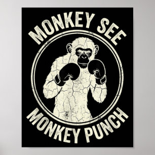 Monkey See Monkey Punch Vintage Boxing Gorilla Poster