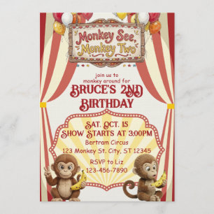 Monkey See Monkey Two, Circus 2nd Birthday Invitation