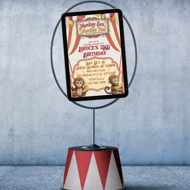 Monkey See Monkey Two, Circus 2nd Birthday Invitation (Creator Uploaded)