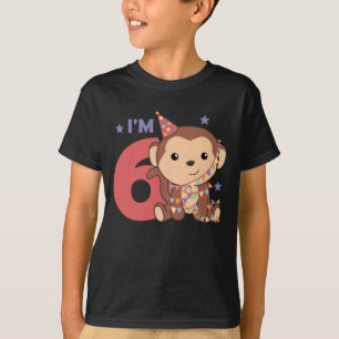 Monkey Sixth Birthday Kids 6 Years Old T-Shirt