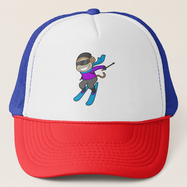 Monkey Skier Ski Trucker Hat (Front)