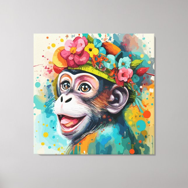Monkey Smiling Canvas Print (Front)