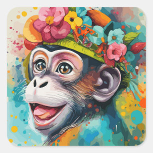 Monkey Smiling Square Sticker
