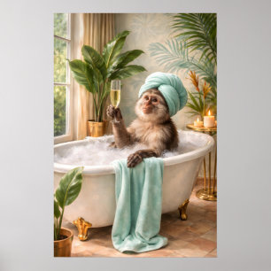 Monkey Spa Print, Humourous Tropical Bath Wall Art