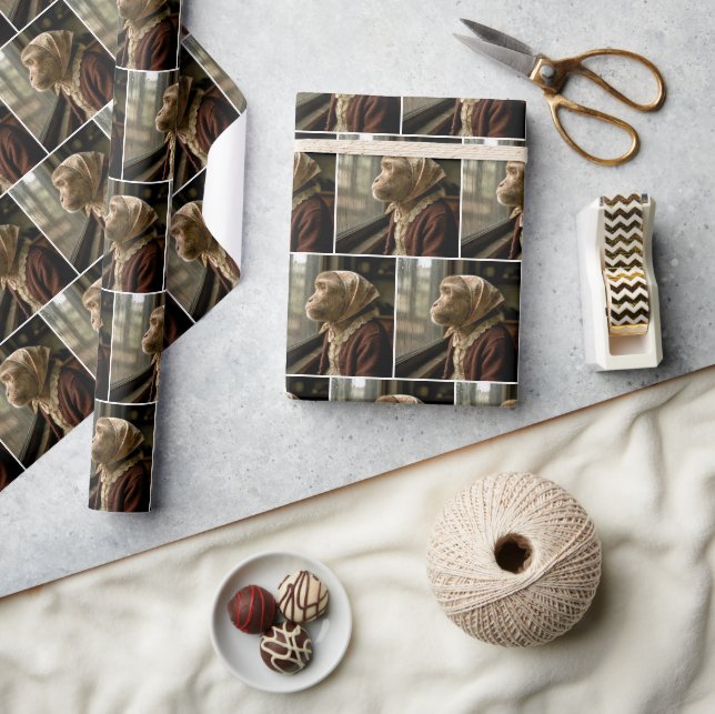 Monkey Staring Out at the Rain Wrapping Paper (Crafts)