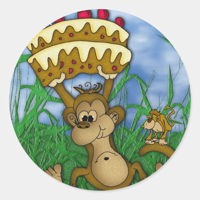 monkey sticker Happy Birthday with monkey holding (Front)