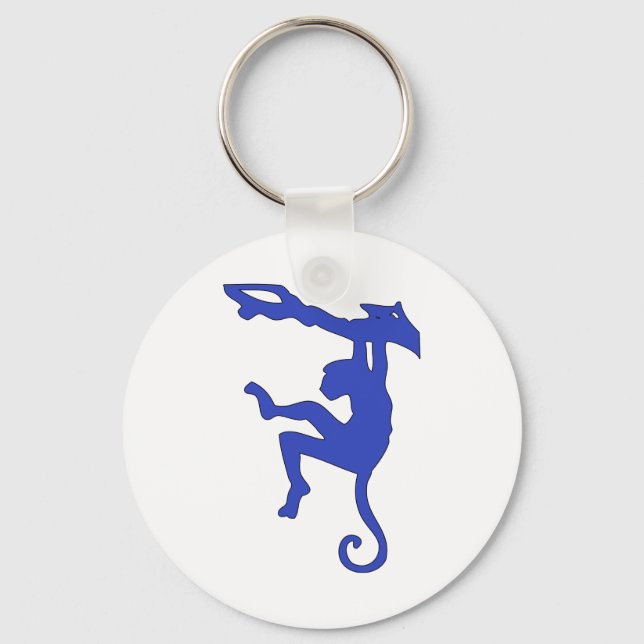 Monkey Swinging in Tree Silhouette Cartoon Key Ring (Front)