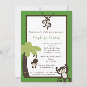 Monkey Time Mod Monkey 5x7 Baby Shower Invitation